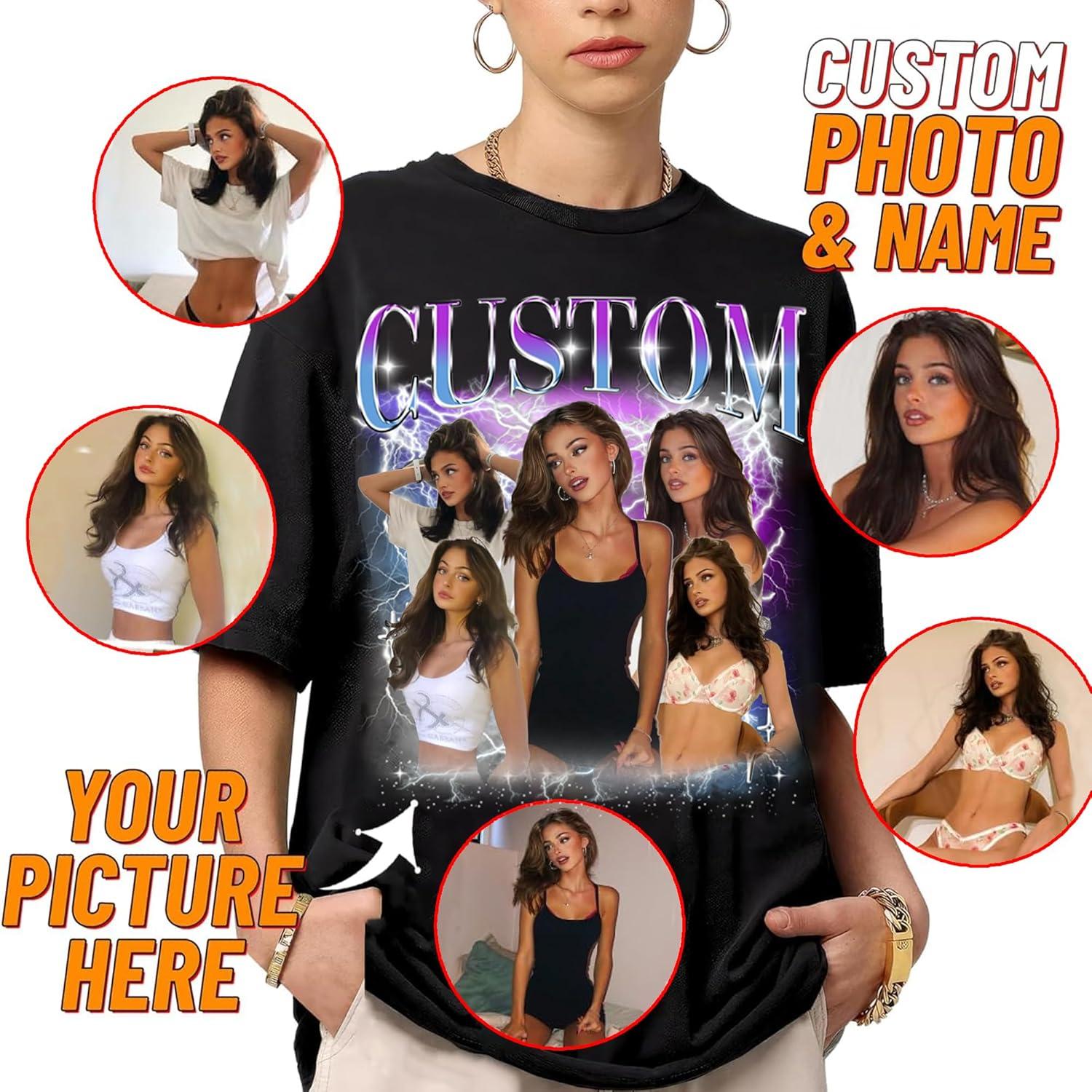 imageNAZENTI Custom Bootleg Your Own Rap Tee Shirts for Boyfriend Girlfriend Custom Face Tshirt Vintage Graphic 90s ShirtStyle 03