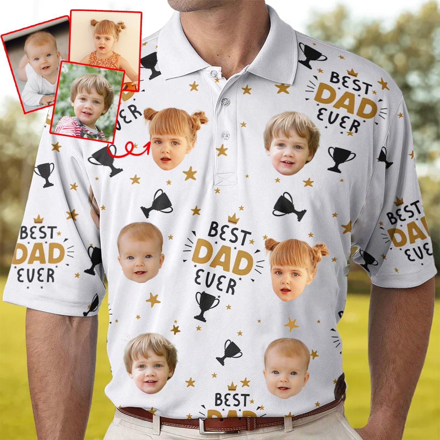 imageNAZENTI Custom Dad Polo Shirt with Kids Face Personalized Golf Polo Fathers Day Shirt Gift for Dad Grandpa DaddyDesign 2
