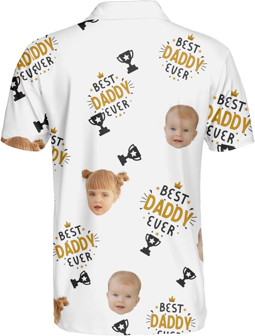 imageNAZENTI Custom Dad Polo Shirt with Kids Face Personalized Golf Polo Fathers Day Shirt Gift for Dad Grandpa DaddyDesign 2