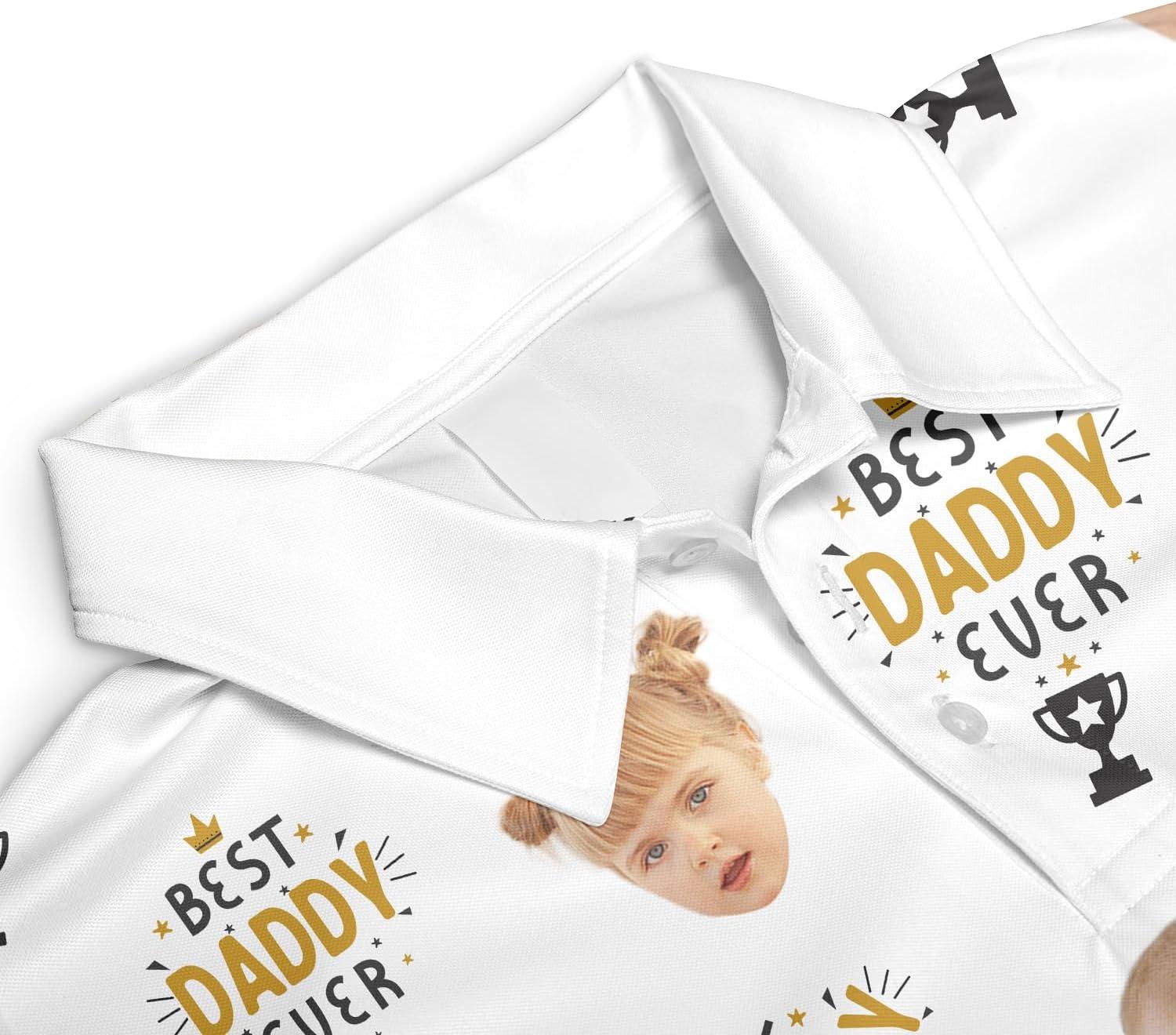 imageNAZENTI Custom Dad Polo Shirt with Kids Face Personalized Golf Polo Fathers Day Shirt Gift for Dad Grandpa DaddyDesign 2