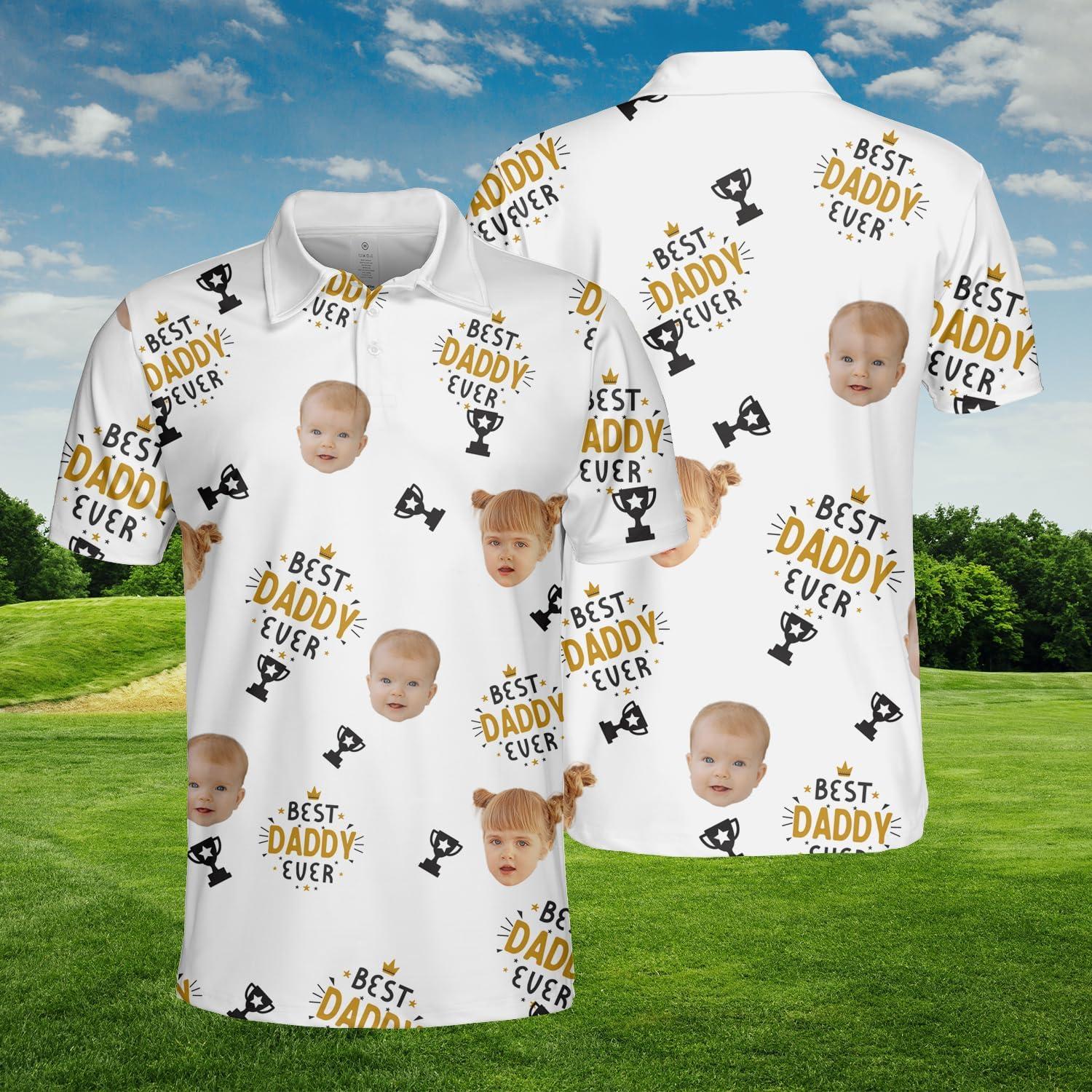 imageNAZENTI Custom Dad Polo Shirt with Kids Face Personalized Golf Polo Fathers Day Shirt Gift for Dad Grandpa DaddyDesign 2