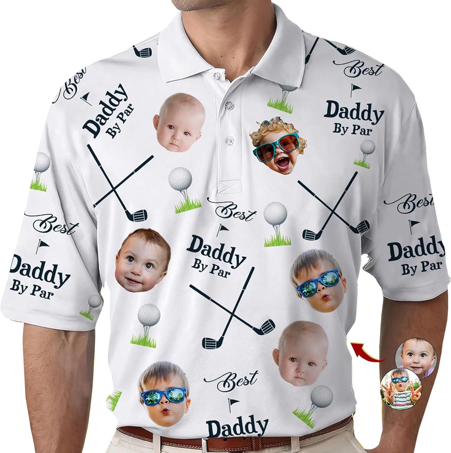 imageNAZENTI Custom Dad Polo Shirt with Kids Face Personalized Golf Polo Fathers Day Shirt Gift for Dad Grandpa DaddyE09 Golf