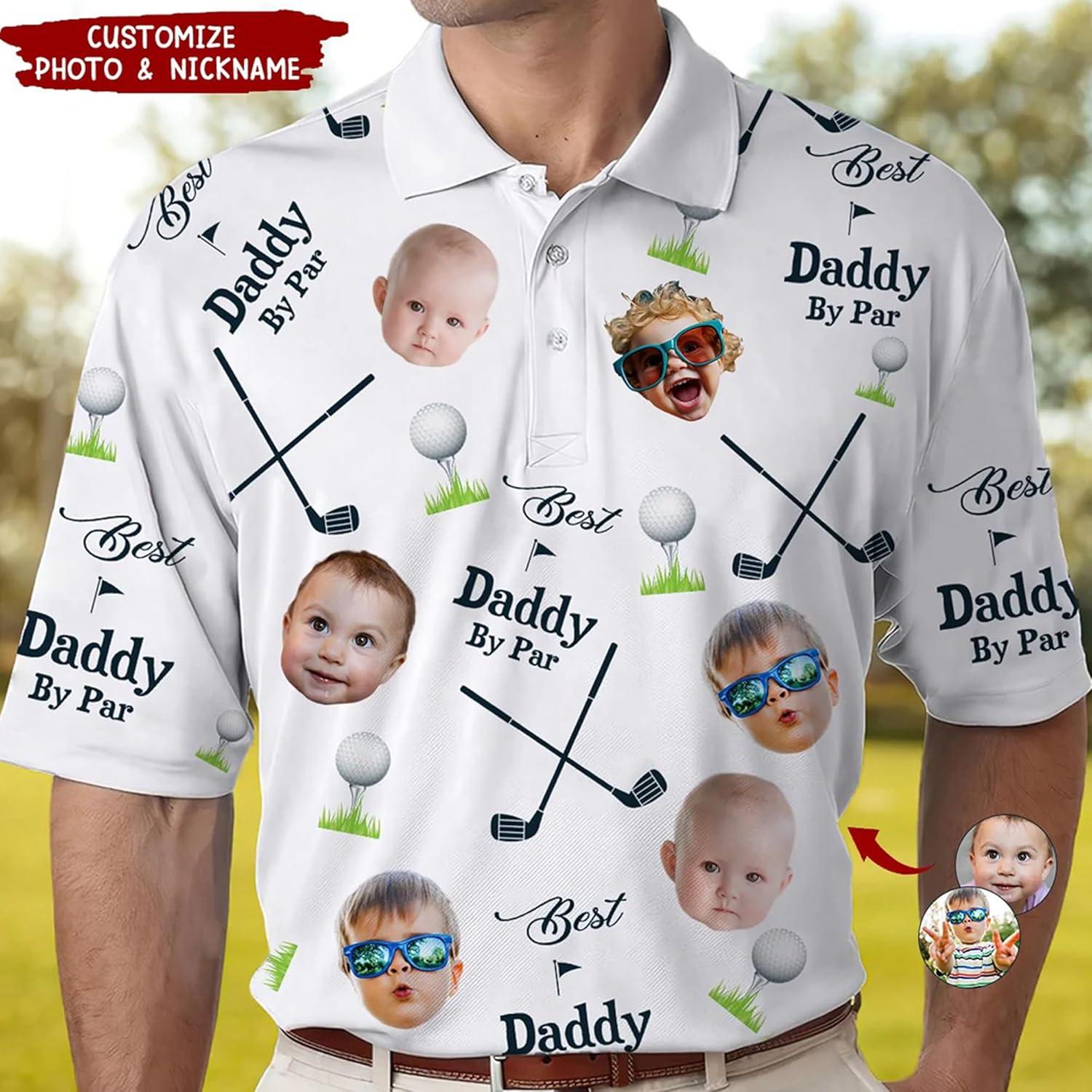 imageNAZENTI Custom Dad Polo Shirt with Kids Face Personalized Golf Polo Fathers Day Shirt Gift for Dad Grandpa DaddyE09 Golf