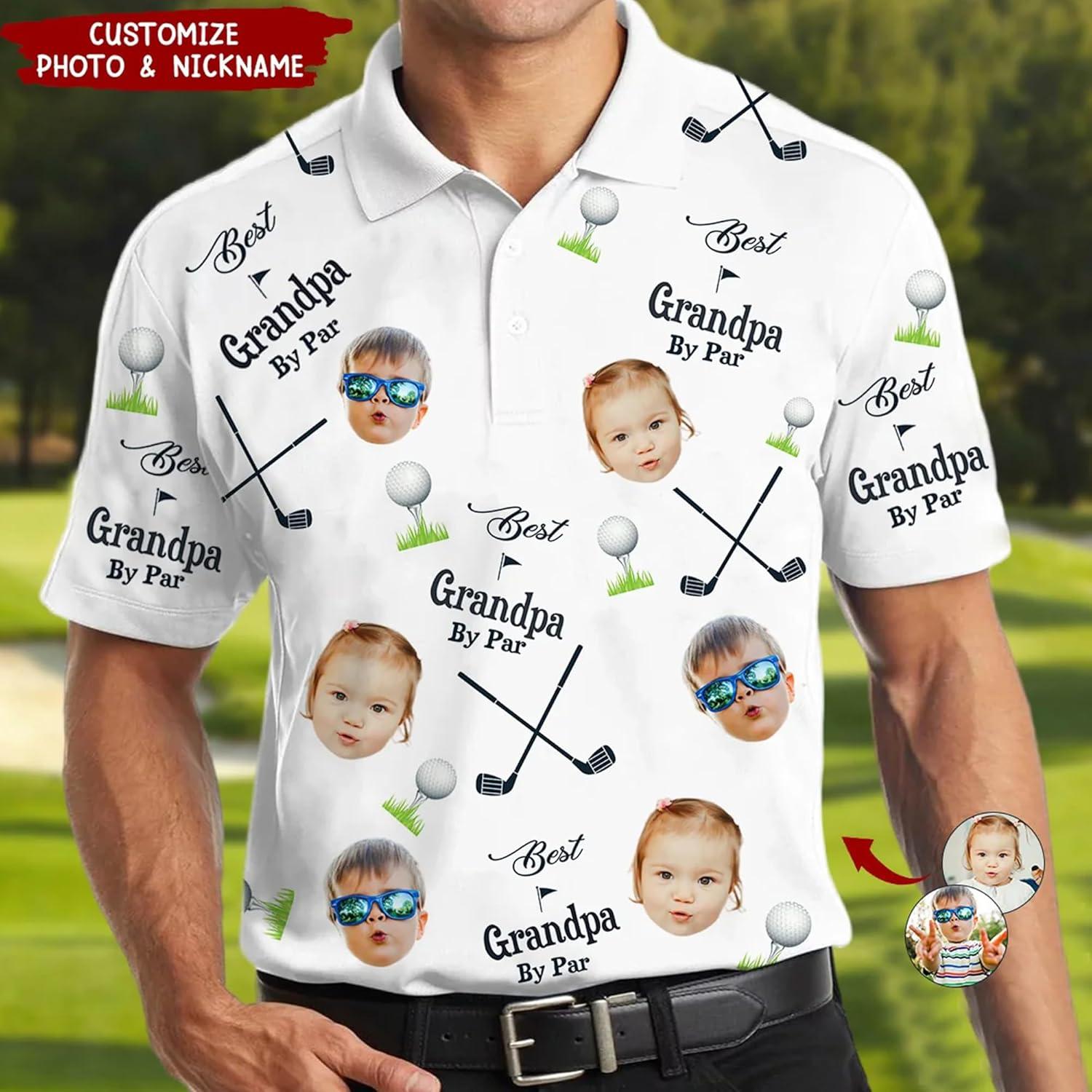 imageNAZENTI Custom Dad Polo Shirt with Kids Face Personalized Golf Polo Fathers Day Shirt Gift for Dad Grandpa DaddyE09 Golf