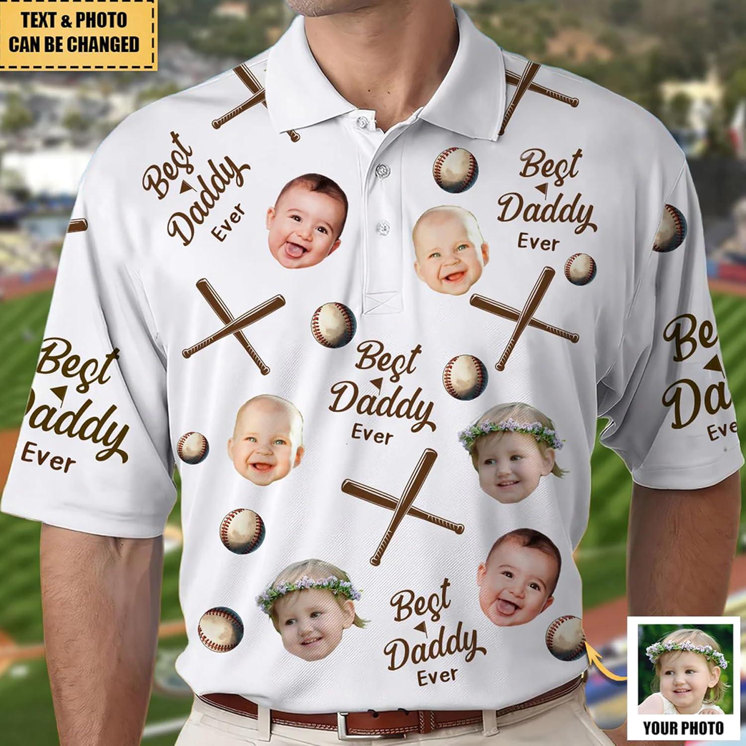 imageNAZENTI Custom Dad Polo Shirt with Kids Face Personalized Golf Polo Fathers Day Shirt Gift for Dad Grandpa DaddyE10 Baseball