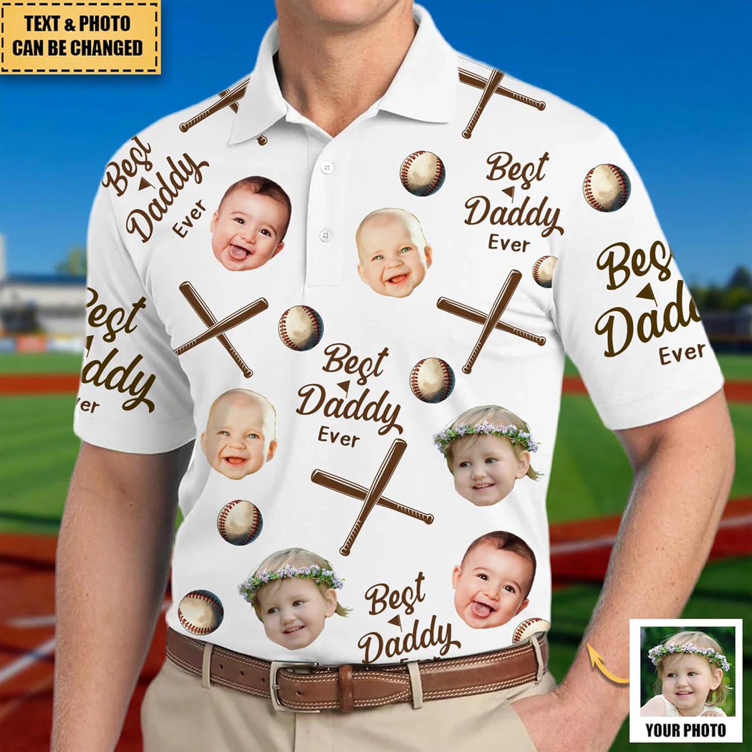 imageNAZENTI Custom Dad Polo Shirt with Kids Face Personalized Golf Polo Fathers Day Shirt Gift for Dad Grandpa DaddyE10 Baseball