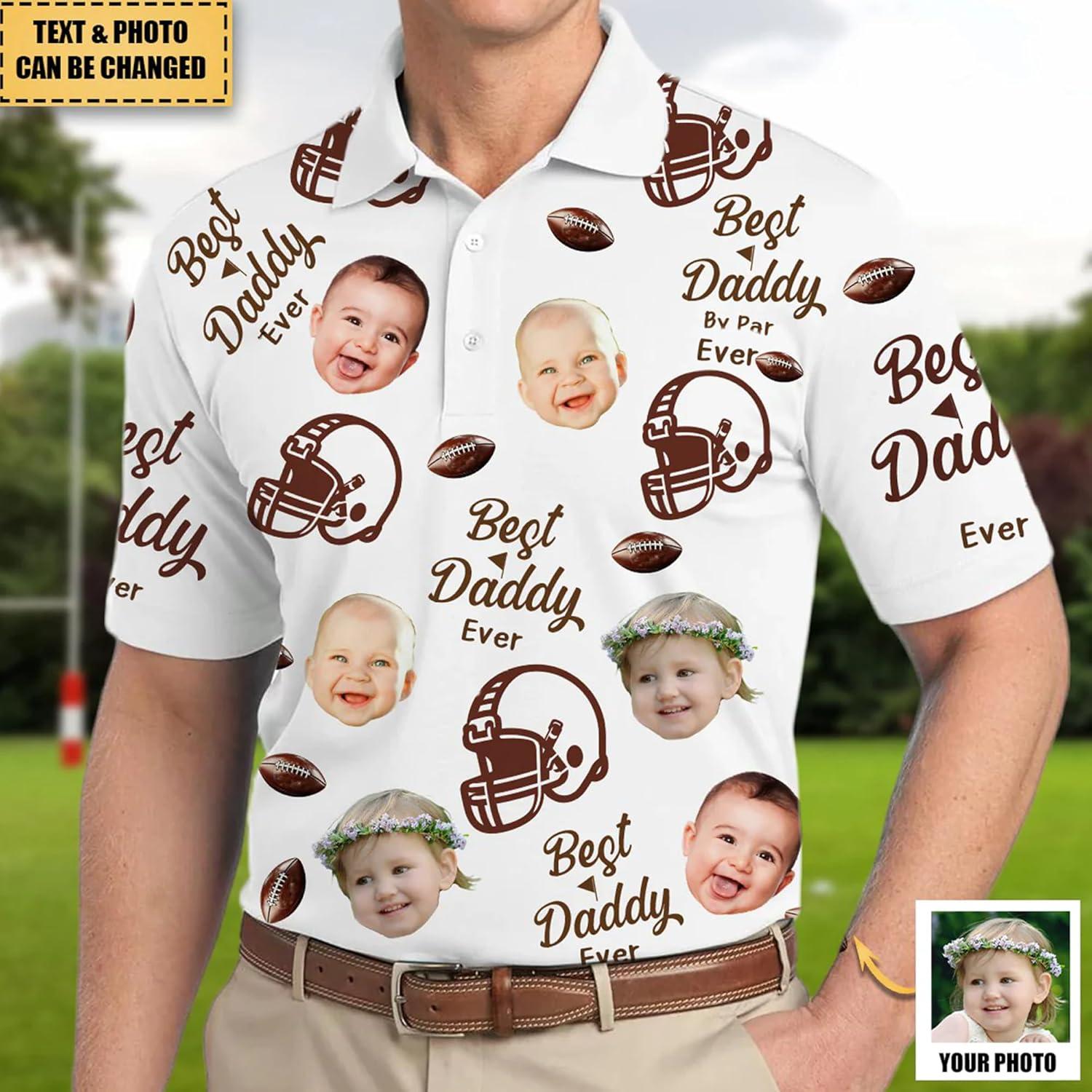 imageNAZENTI Custom Dad Polo Shirt with Kids Face Personalized Golf Polo Fathers Day Shirt Gift for Dad Grandpa DaddyE11 Football