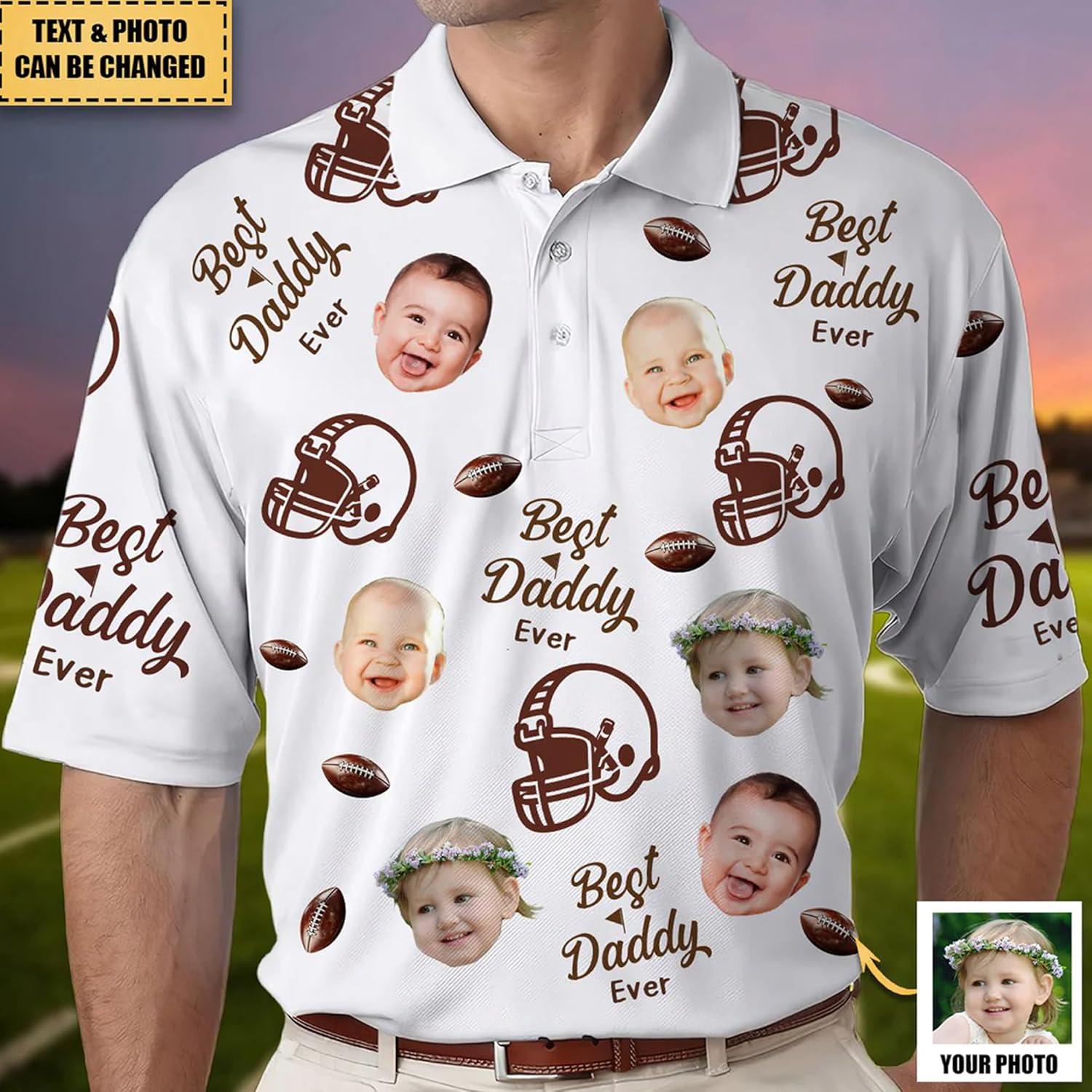 imageNAZENTI Custom Dad Polo Shirt with Kids Face Personalized Golf Polo Fathers Day Shirt Gift for Dad Grandpa DaddyE11 Football