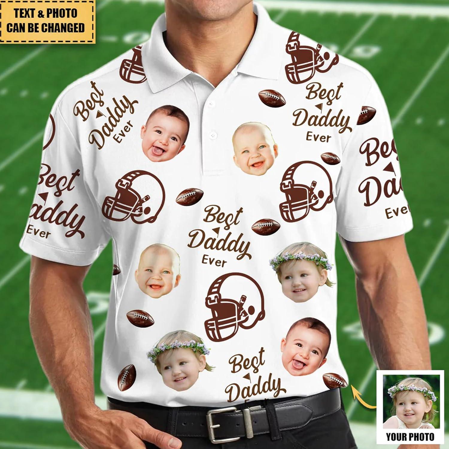imageNAZENTI Custom Dad Polo Shirt with Kids Face Personalized Golf Polo Fathers Day Shirt Gift for Dad Grandpa DaddyE11 Football