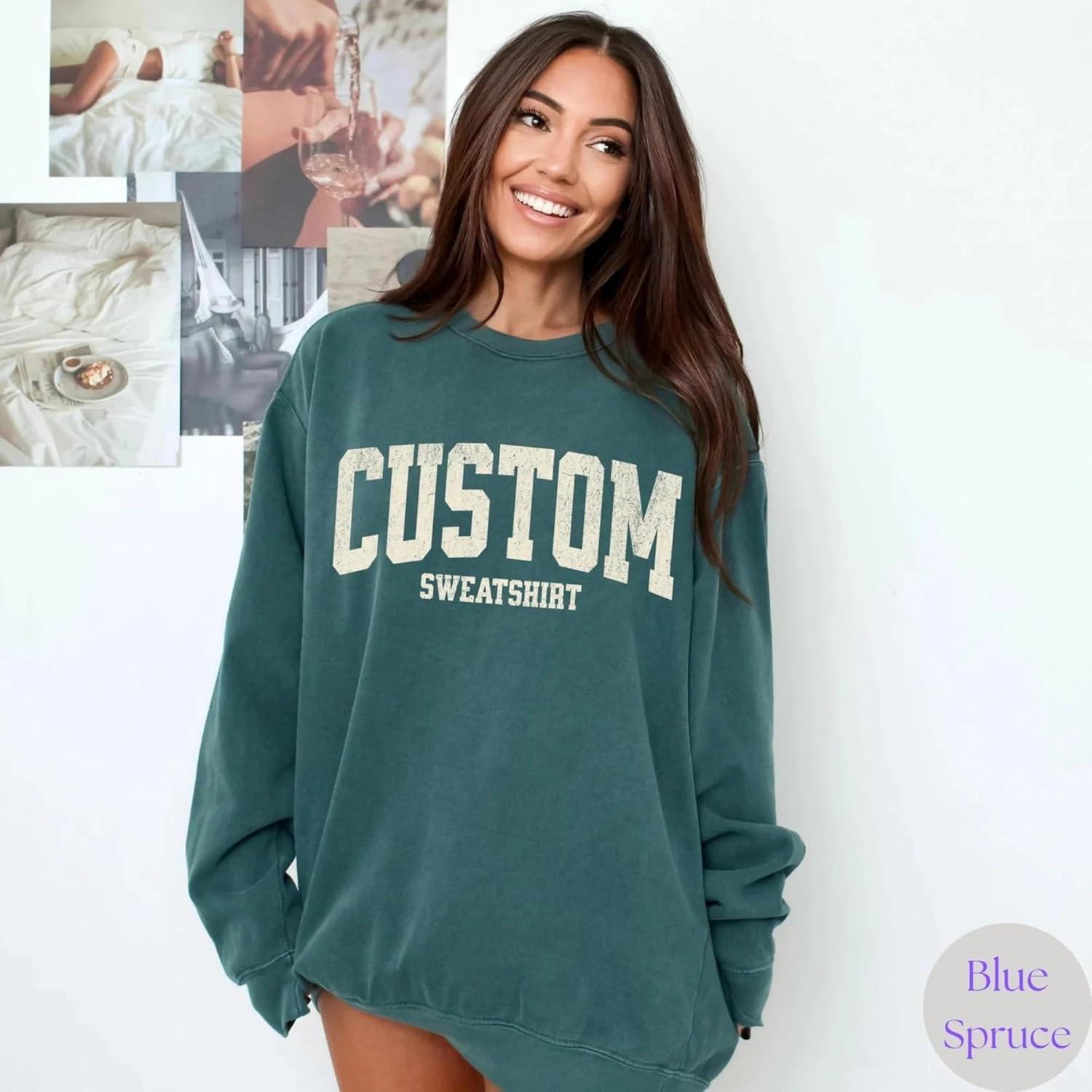 imageNAZENTI Custom Embroidered Sweatshirt and Hoodie Personalized Sweatshirts with Custom Text on Sleeve Gift for ChristmasCustom Sweatshirt 4