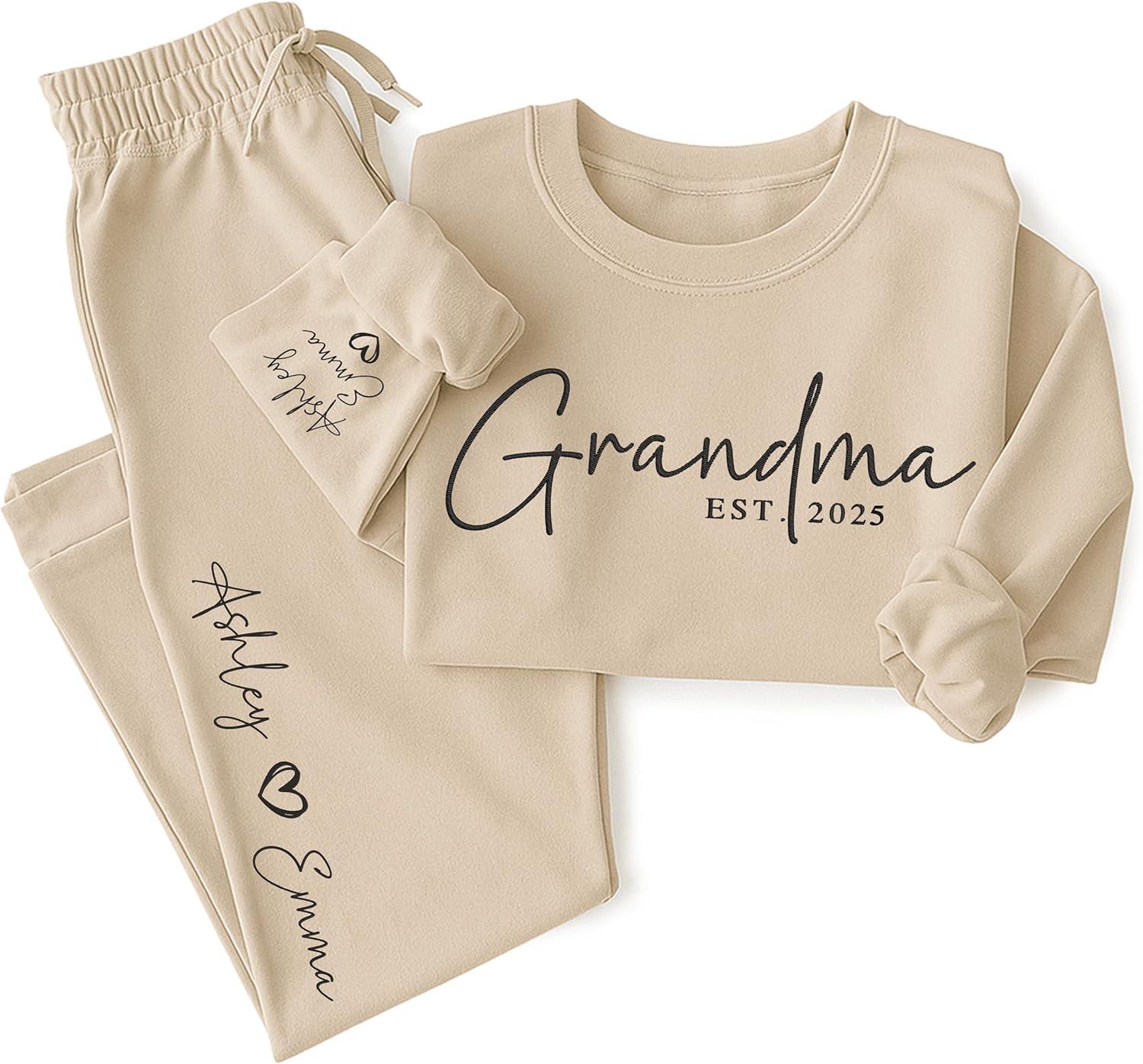 imageNAZENTI Embroidered Grandma Sweatshirts amp Pants Pesonalized Grandma Est Sweatshirt Custom Women Christmas Pant with Kids2 Mama