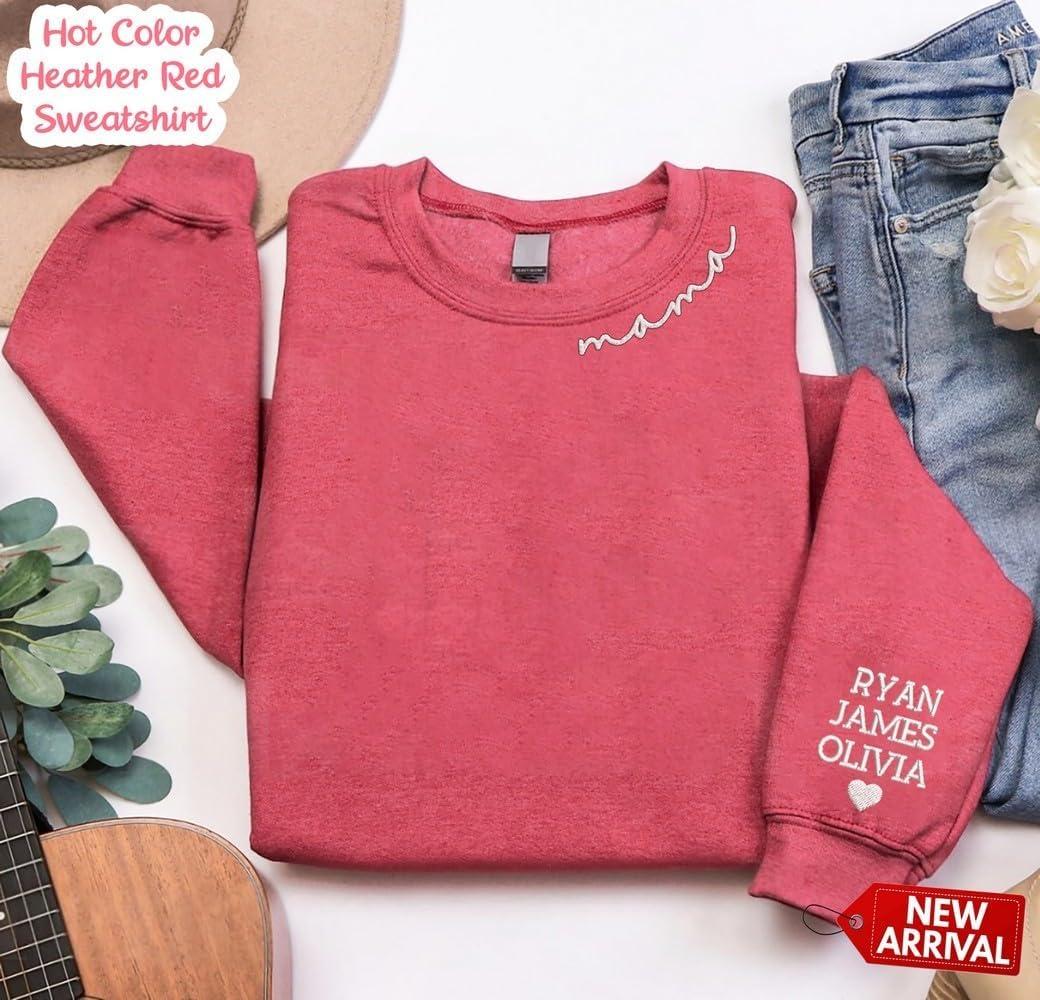 imageNAZENTI Embroidered Mama Sweatshirt Mothers Day Pullover Grandma Crewneck New Mom Apparel Womens Holiday SweaterCustomize to Select