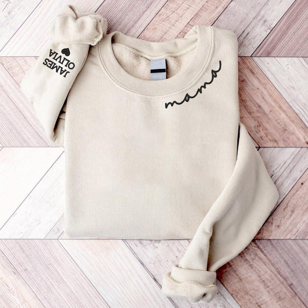 imageNAZENTI Embroidered Mama Sweatshirt Mothers Day Pullover Grandma Crewneck New Mom Apparel Womens Holiday SweaterCustomize to Select