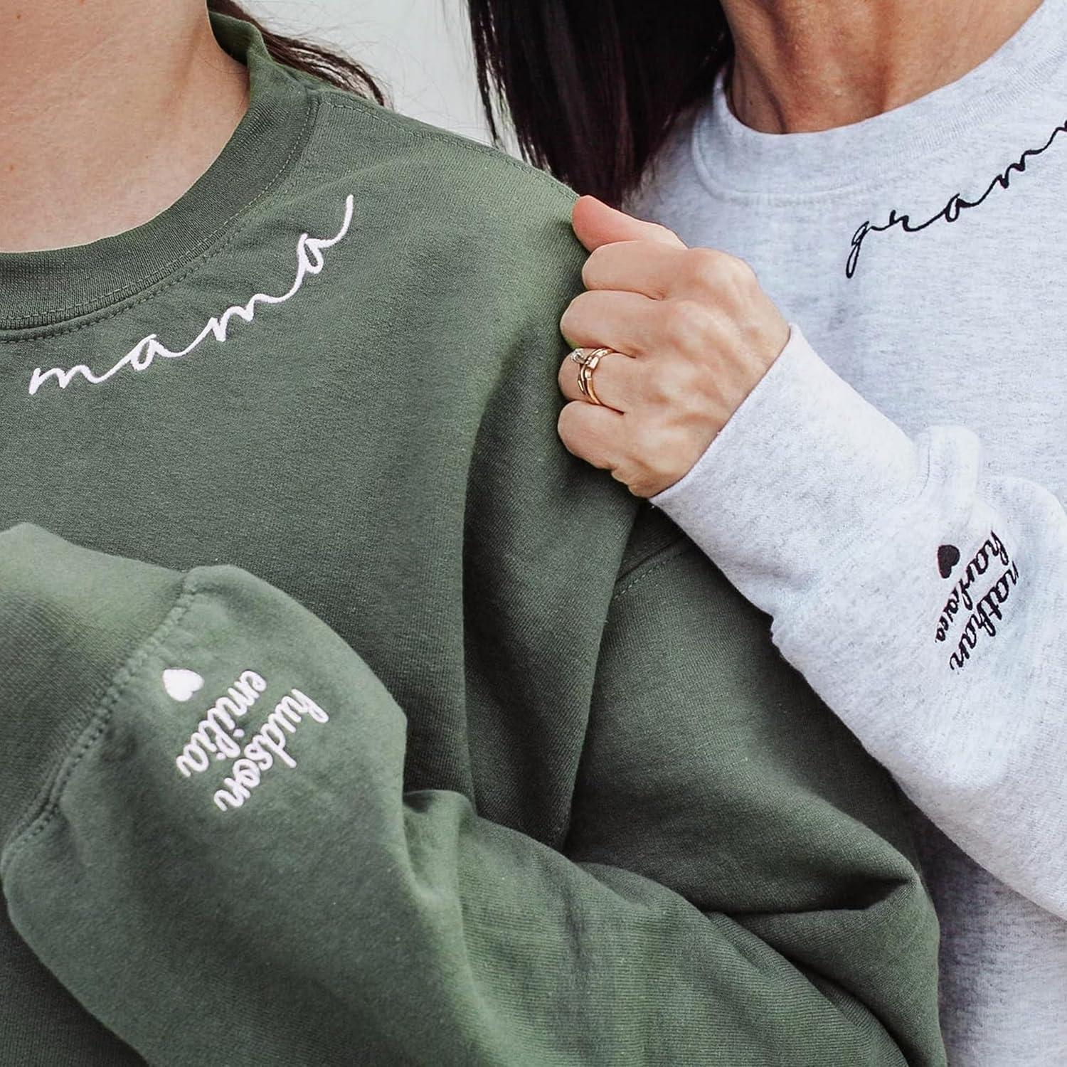 imageNAZENTI Embroidered Mama Sweatshirt Mothers Day Pullover Grandma Crewneck New Mom Apparel Womens Holiday SweaterD8 Auntie