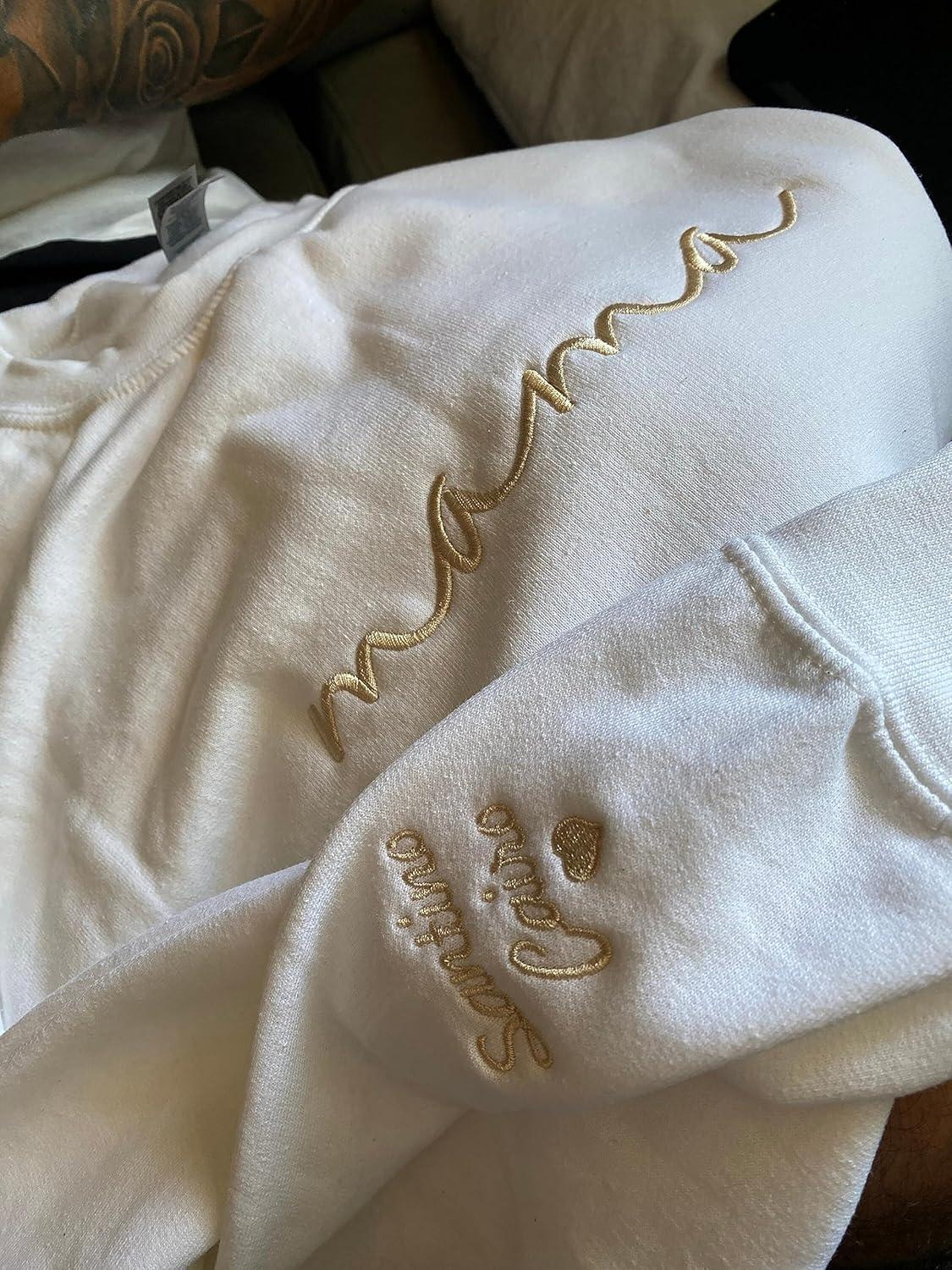 imageNAZENTI Mama Embroidered Fall Sweatshirt Mothers Day Sweatshirt Custom Mama Est Date Shirt with Kids Names on Sleeve Pregnancy Reveal Gift For New Mom Grandma Women Christmas Sweatshirt