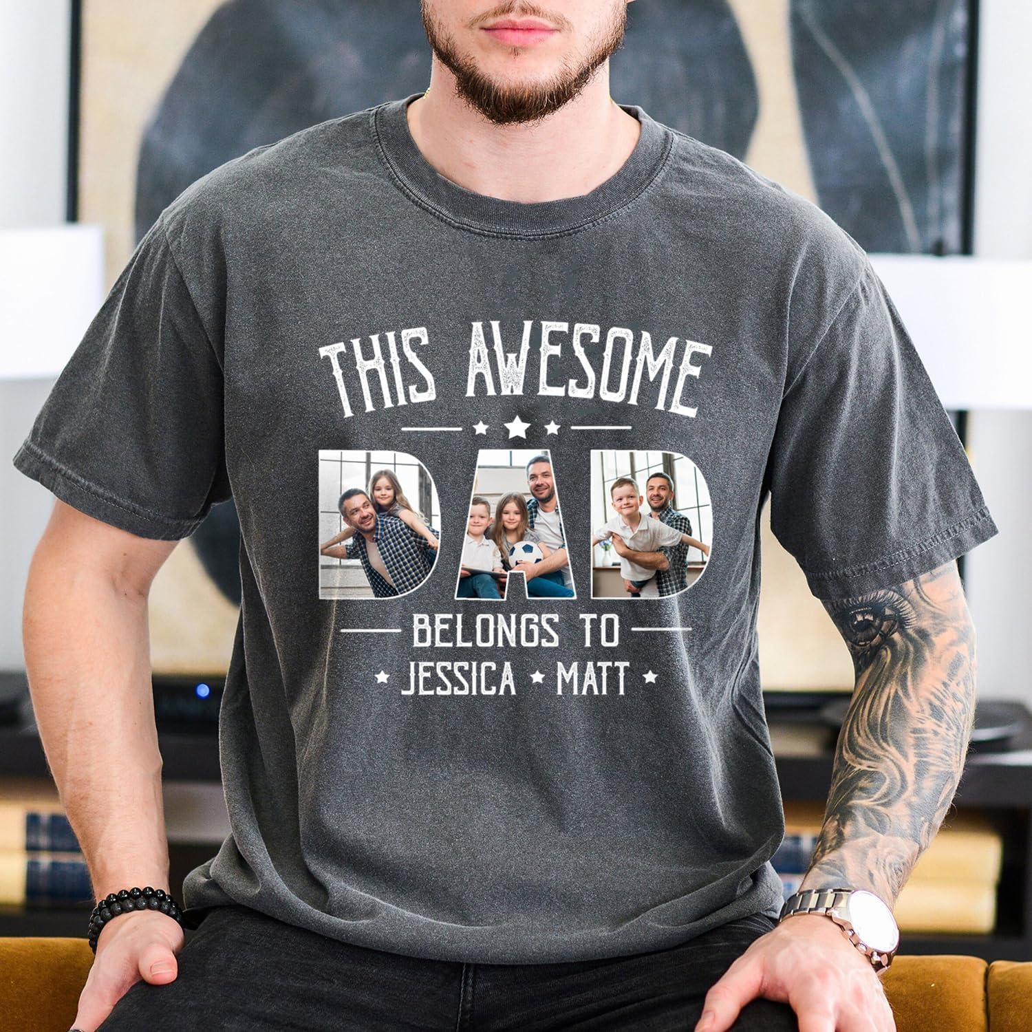 imageNAZENTI Personalized Dad Shirt Custom With Photo and Kids Name Grandpa Shirt Fathers Day Dad GiftDesign Dad 1