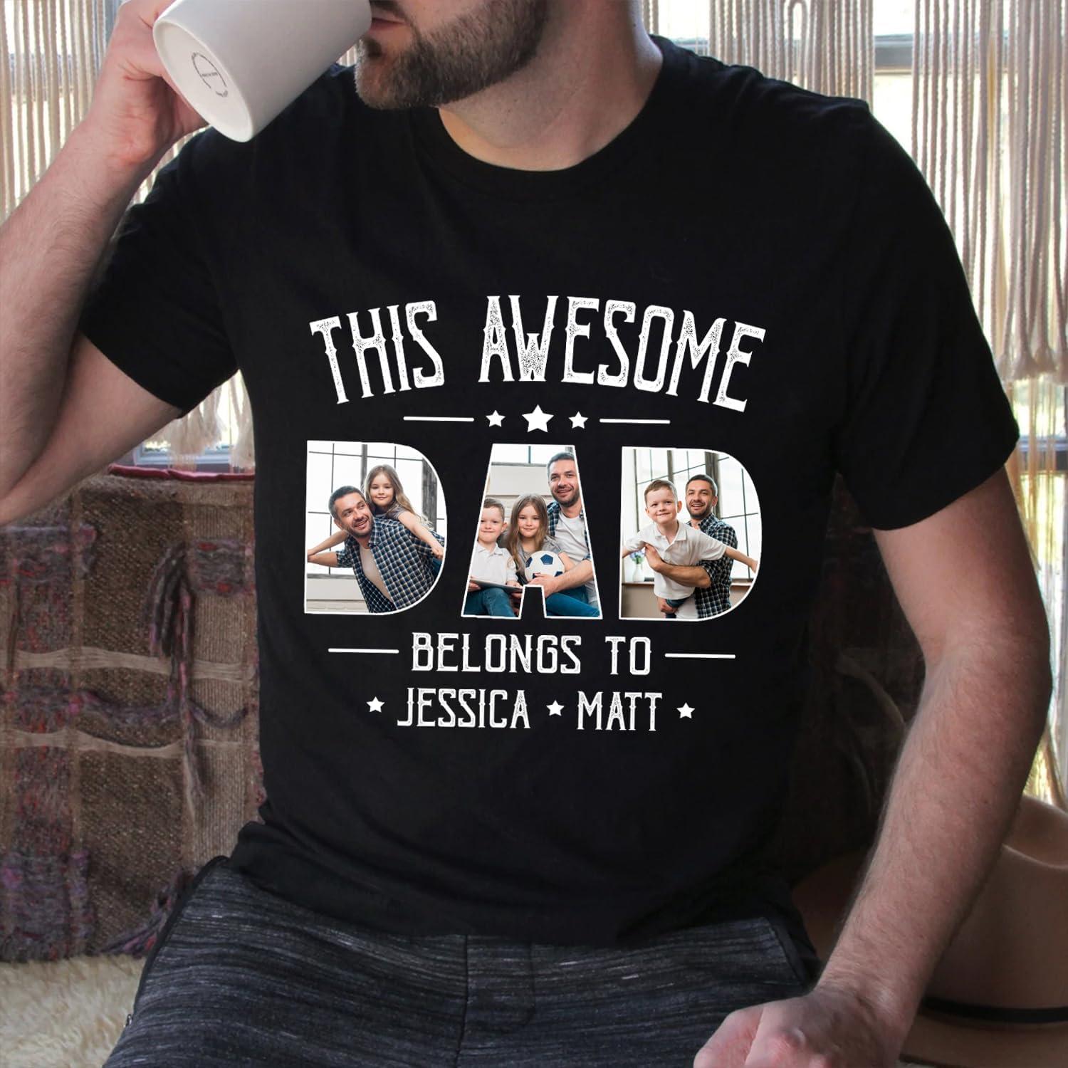 imageNAZENTI Personalized Dad Shirt Custom With Photo and Kids Name Grandpa Shirt Fathers Day Dad GiftDesign Dad 1