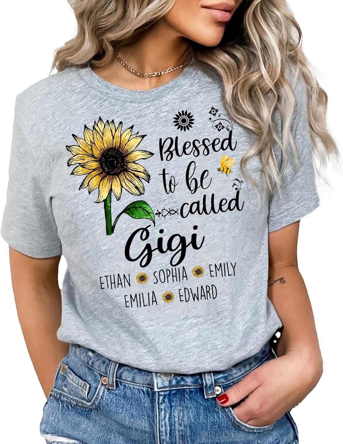 imagePersonalized Mom Shirt Blessed to Be Called Grandma Shirt Custom Women Shirt with Names Mothers Day Shirt S4XL06 Gigi