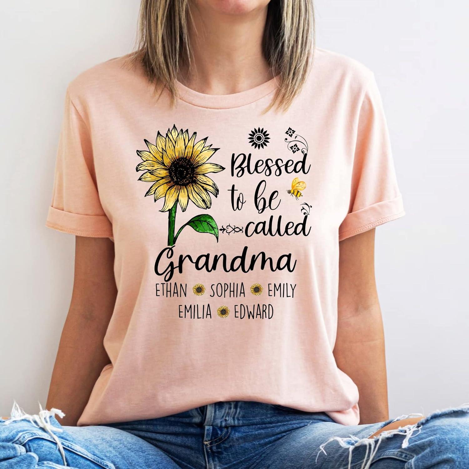 imagePersonalized Mom Shirt Blessed to Be Called Grandma Shirt Custom Women Shirt with Names Mothers Day Shirt S4XLMulti Sunflower