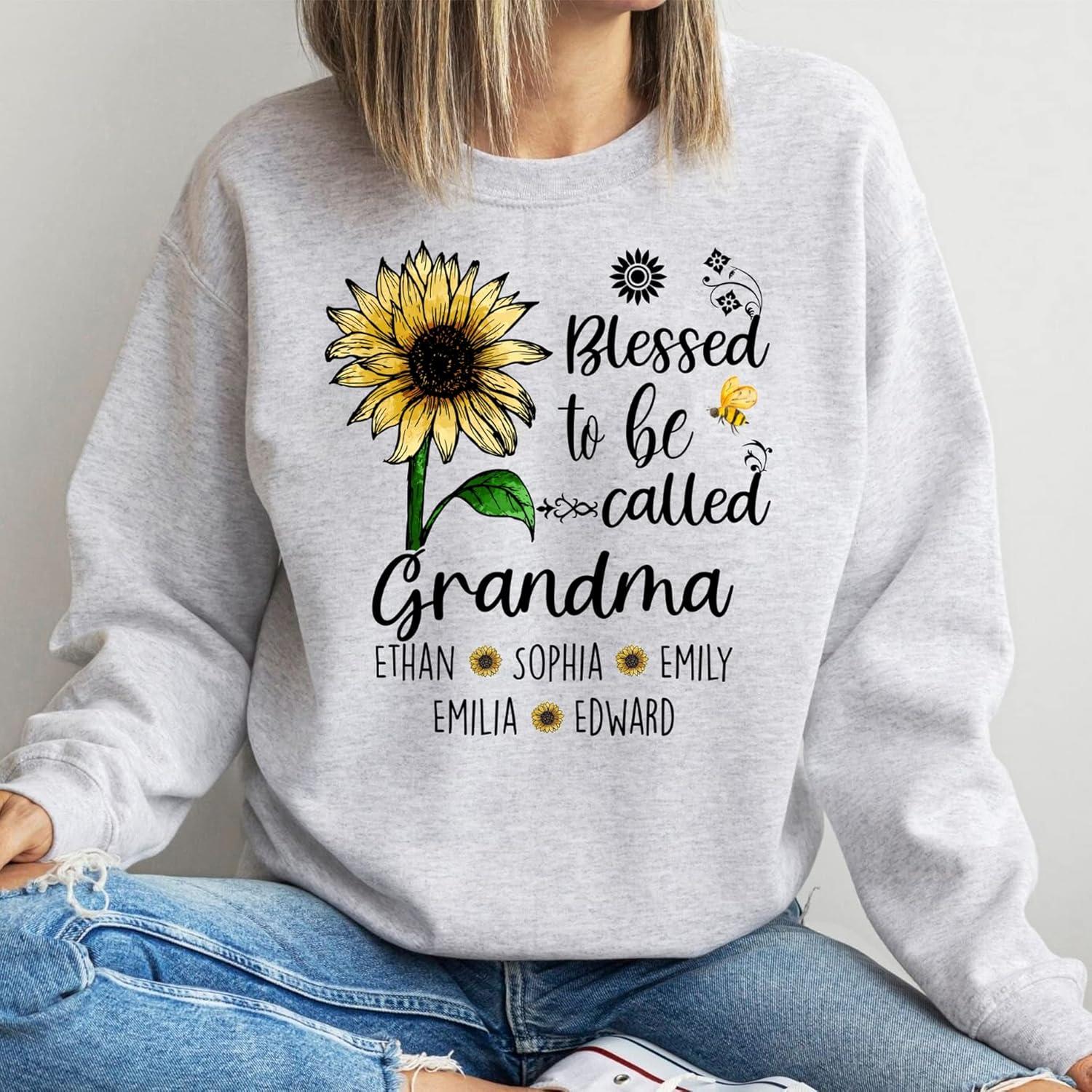 imagePersonalized Mom Shirt Blessed to Be Called Grandma Shirt Custom Women Shirt with Names Mothers Day Shirt S4XLMulti Sunflower