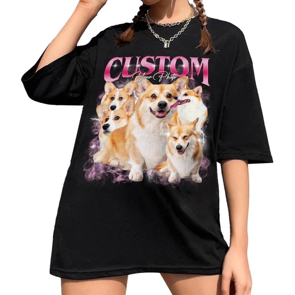 imageIZI POD Custom Dog Shirt for Women Personalized Pet Face Photo Shirt Bootleg Rap Tee Dog Gifts Valentine Birthday GiftC3