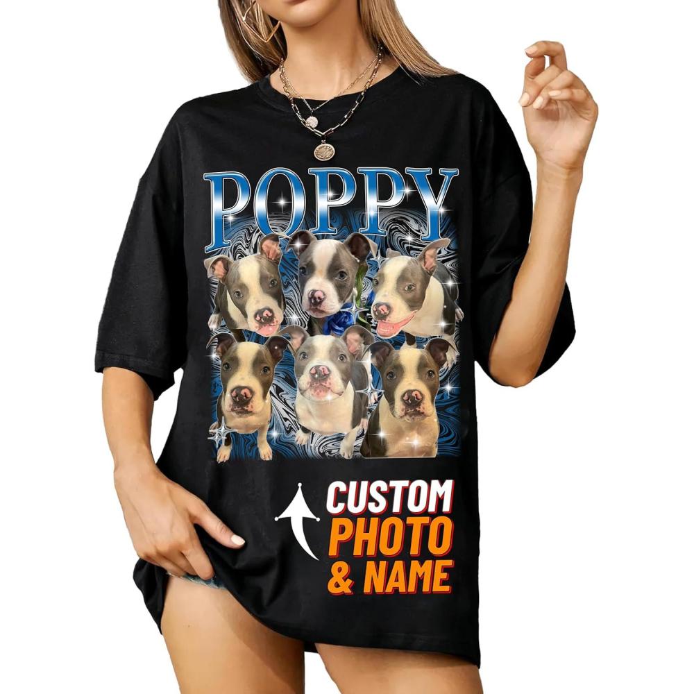 imageIZI POD Custom Dog Shirt for Women Personalized Pet Face Photo Shirt Bootleg Rap Tee Dog Gifts Valentine Birthday GiftD5