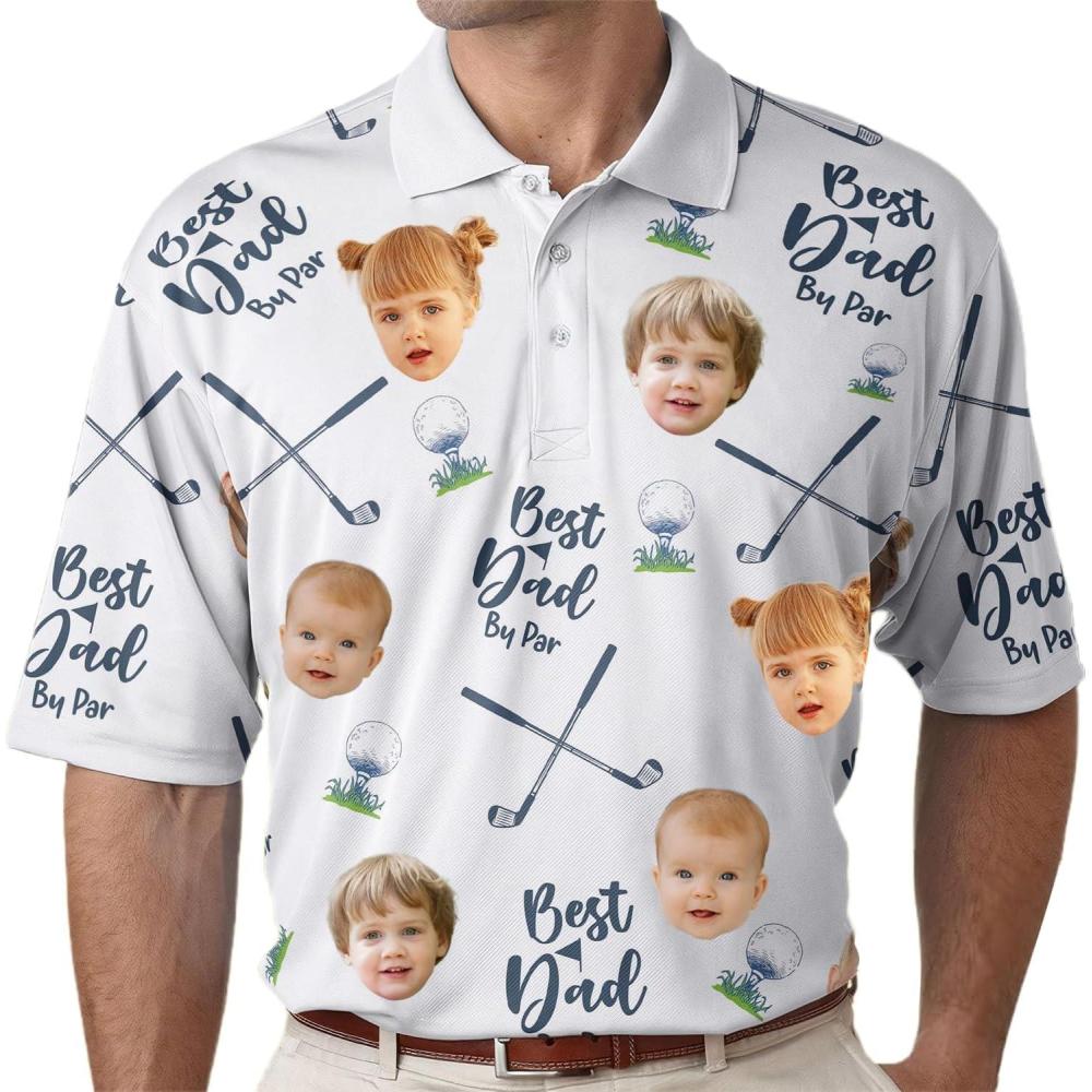 imageNAZENTI Custom Dad Polo Shirt with Kids Face Personalized Golf Polo Fathers Day Shirt Gift for Dad Grandpa DaddyDesign 1