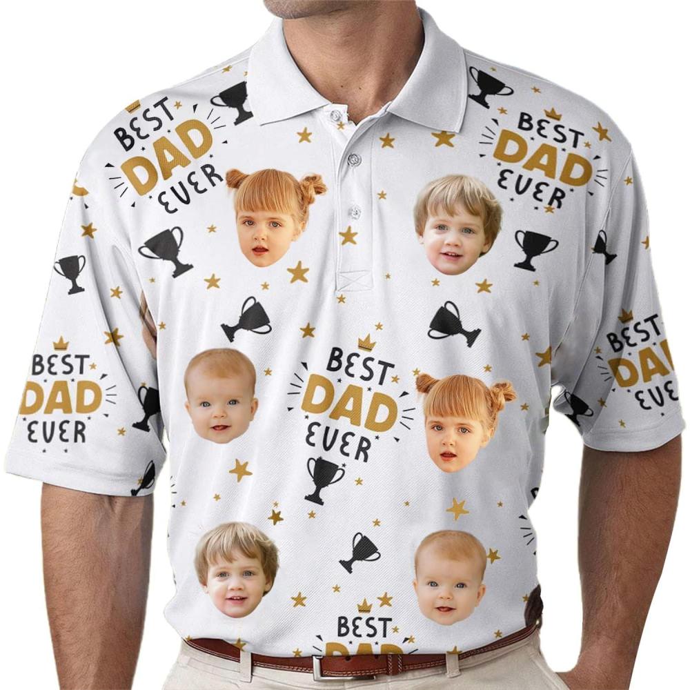 imageNAZENTI Custom Dad Polo Shirt with Kids Face Personalized Golf Polo Fathers Day Shirt Gift for Dad Grandpa DaddyDesign 2