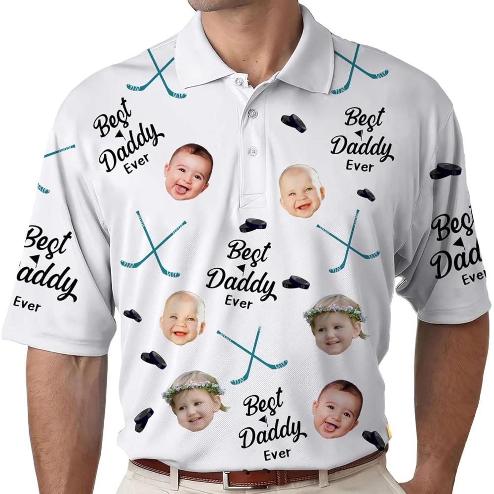 imageNAZENTI Custom Dad Polo Shirt with Kids Face Personalized Golf Polo Fathers Day Shirt Gift for Dad Grandpa DaddyE08 Hockey