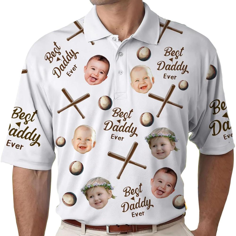 imageNAZENTI Custom Dad Polo Shirt with Kids Face Personalized Golf Polo Fathers Day Shirt Gift for Dad Grandpa DaddyE10 Baseball