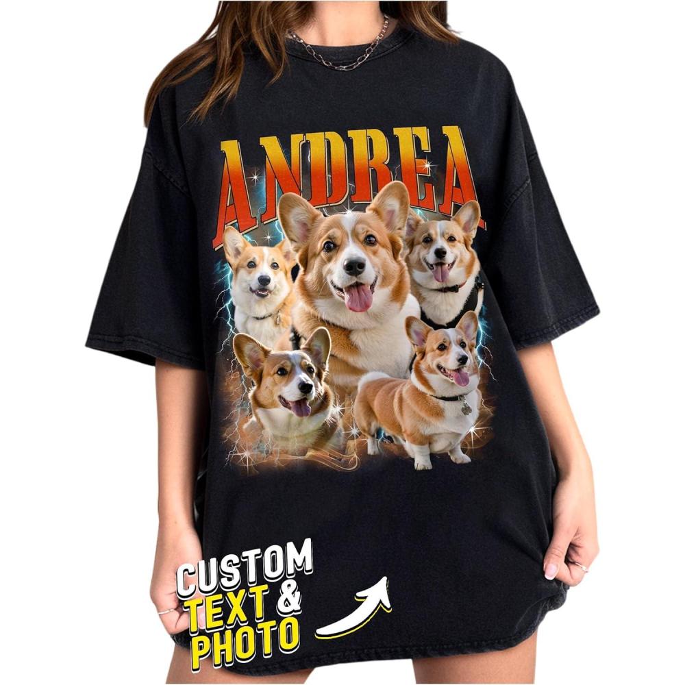 imageNAZENTI Custom Dog Mom Shirt Personalized Bootleg Rap Tee UnisexAdult Cotton Crew Neck Regular Fit Animal Print Stretchable All Seasons No Pockets Novelty Hoodie Dog Lover Gift