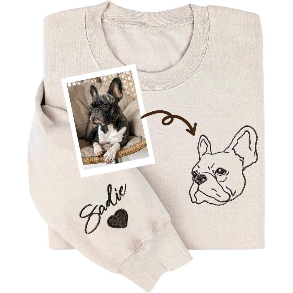 imageNAZENTI Custom Embroidered Dog Mom Sweatshirt  Personalized Dog Pullover for Women Fur Mama CrewneckOutline DogEmbroidery