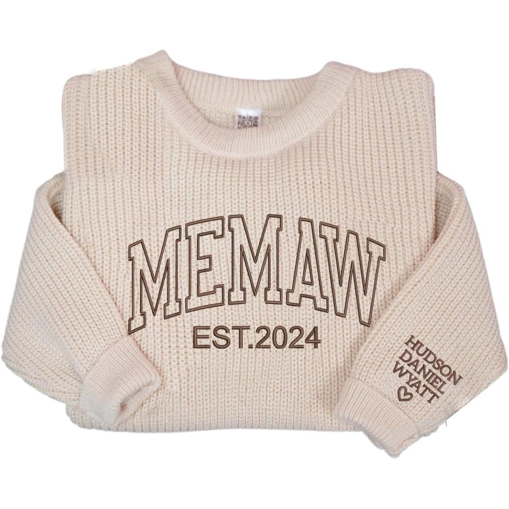 imageNAZENTI Custom Embroidered Grandma Sweater with Kids Name on Sleeve Personalized Mama Sweatshirt Grandma Sweatshirt GiftsMemaw