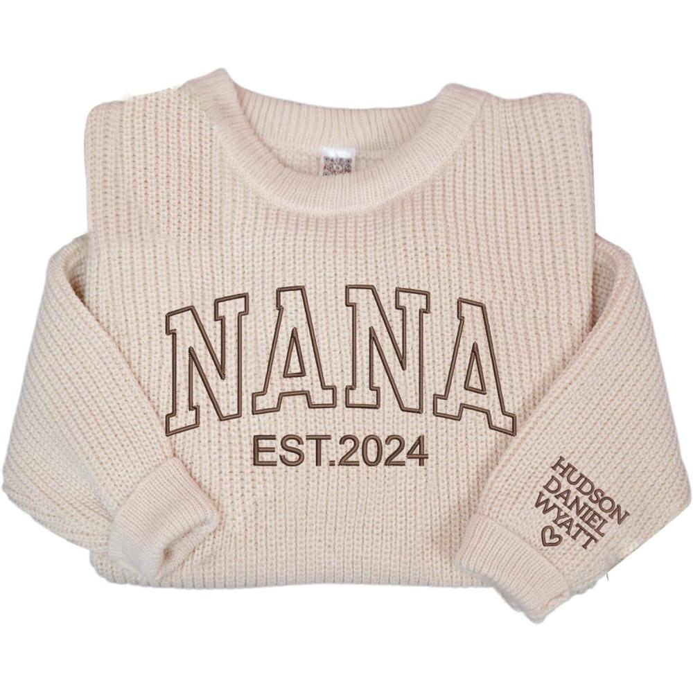 imageNAZENTI Custom Embroidered Grandma Sweater with Kids Name on Sleeve Personalized Mama Sweatshirt Grandma Sweatshirt GiftsNana