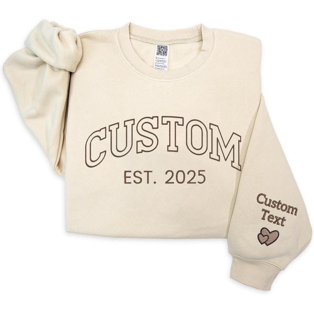 imageNAZENTI Custom Embroidered Sweatshirt and Hoodie Personalized Sweatshirts with Custom Text on Sleeve Gift for ChristmasCustom Sweatshirt