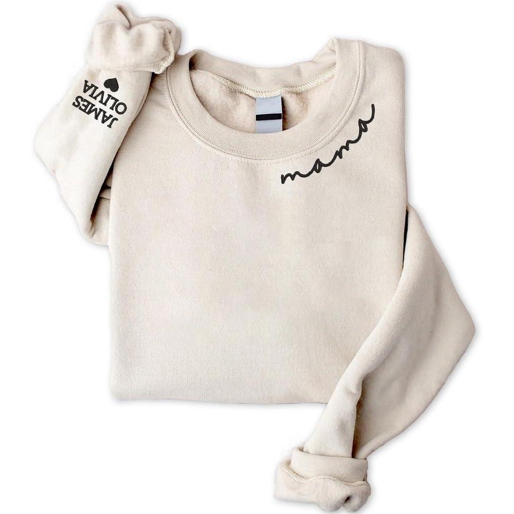 imageNAZENTI Embroidered Mama Sweatshirt Mothers Day Pullover Grandma Crewneck New Mom Apparel Womens Holiday SweaterCustomize to Select