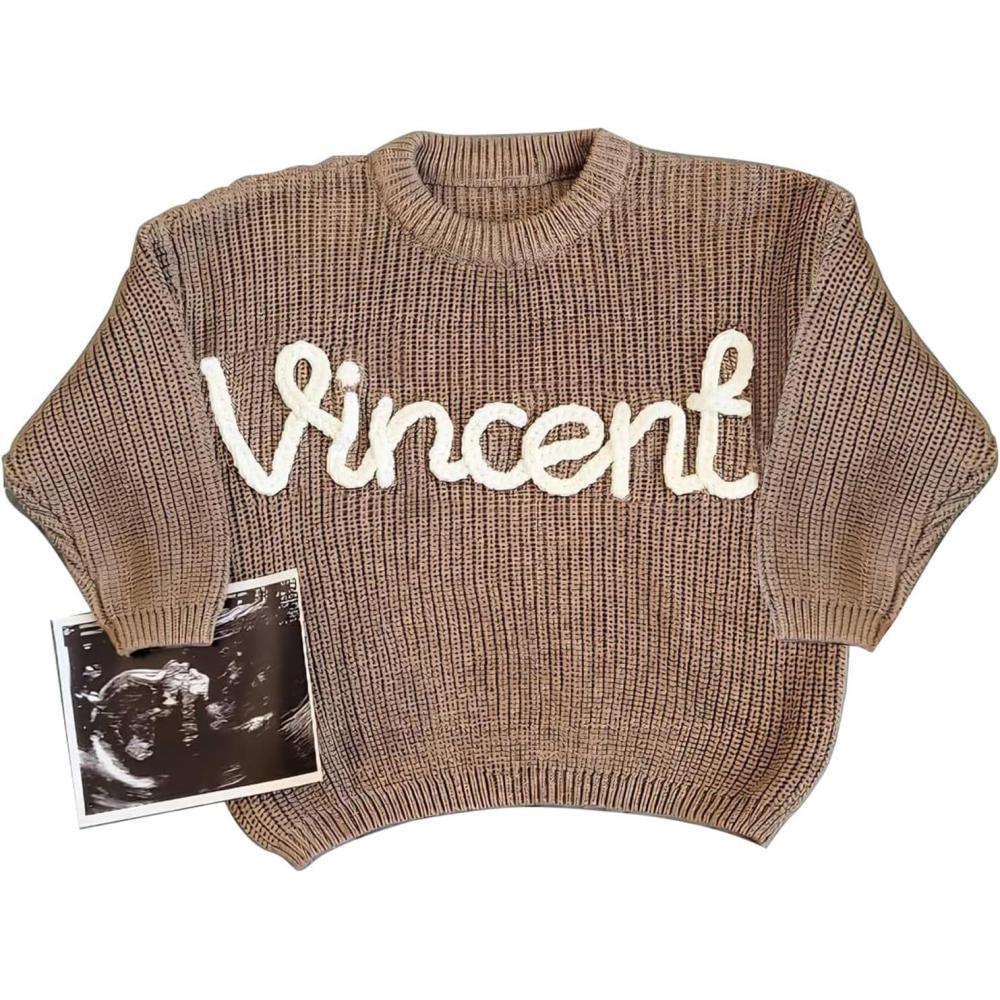 imageNAZENTI Personalized Baby Sweater Custom Name for Infants and Toddlers Knit Outfit for Boys and Girls Unique Gift for Birthdays Baby Showers and Special Occasions Like Mothers Day
