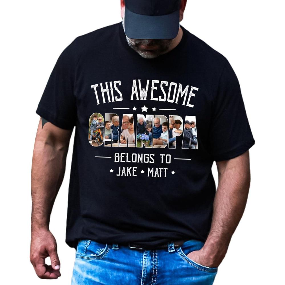 imageNAZENTI Personalized Dad Shirt Custom With Photo and Kids Name Grandpa Shirt Fathers Day Dad GiftDesign Grandpa