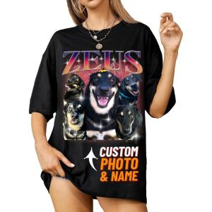 IZI POD Custom Dog Shirt for Women, Personalized Pet Face Photo Shirt, Bootleg Rap Tee Dog Gifts Valentine Birthday Gift(D3)