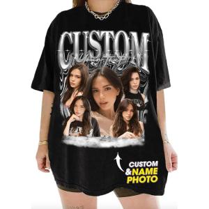 NAZENTI Custom Bootleg Rap Tee, Custom T-Shirts with Picture, Retro Custom Bootleg, Valentine’s Gifts for Him Her(B5)