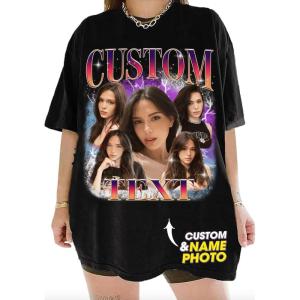 NAZENTI Custom Bootleg Rap Tee, Custom T-Shirts with Picture, Retro Custom Bootleg, Valentine’s Gifts for Him Her(Bootleg 02)