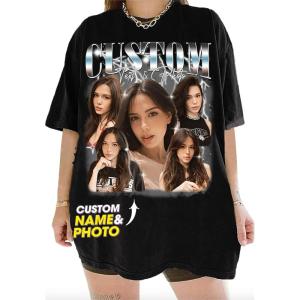 NAZENTI Custom Bootleg Rap Tee, Custom T-Shirts with Picture, Retro Custom Bootleg, Valentine’s Gifts for Him Her(Bootleg V4)