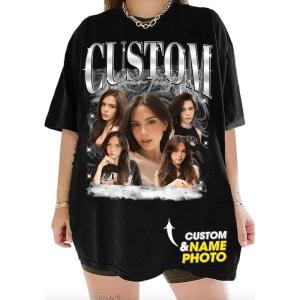 NAZENTI Custom Bootleg Your Own Rap Tee Shirts for Boyfriend Girlfriend Custom Face Tshirt Vintage Graphic 90s Shirt(02)