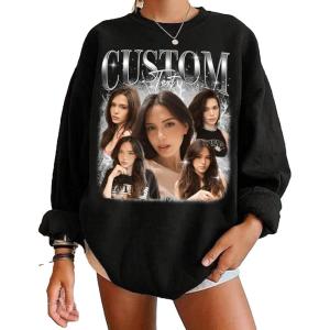 NAZENTI Custom Bootleg Your Own Rap Tee Shirts for Boyfriend Girlfriend Custom Face Tshirt Vintage Graphic 90s Shirt(#02 Sweatshirt)