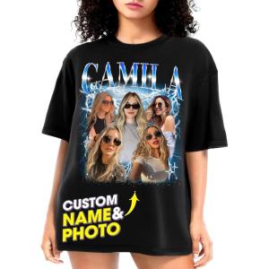 NAZENTI Custom Bootleg Your Own Rap Tee Shirts for Boyfriend Girlfriend Custom Face Tshirt Vintage Graphic 90s Shirt(04)