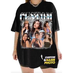 NAZENTI Custom Bootleg Your Own Rap Tee Shirts for Boyfriend Girlfriend Custom Face Tshirt Vintage Graphic 90s Shirt(Style #04)