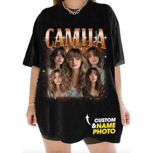 NAZENTI Custom Bootleg Your Own Rap Tee Shirts for Boyfriend Girlfriend Custom Face Tshirt Vintage Graphic 90s Shirt(Style #06)