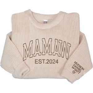 NAZENTI Custom Embroidered Grandma Sweater with Kids Name on Sleeve, Personalized Mama Sweatshirt, Grandma Sweatshirt Gifts(Mamaw)