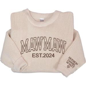 NAZENTI Custom Embroidered Grandma Sweater with Kids Name on Sleeve, Personalized Mama Sweatshirt, Grandma Sweatshirt Gifts(Mawmaw)