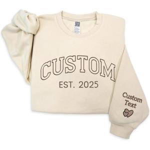 NAZENTI Custom Embroidered Sweatshirt and Hoodie, Personalized Sweatshirts with Custom Text on Sleeve, Gift for Christmas(Custom Sweatshirt)